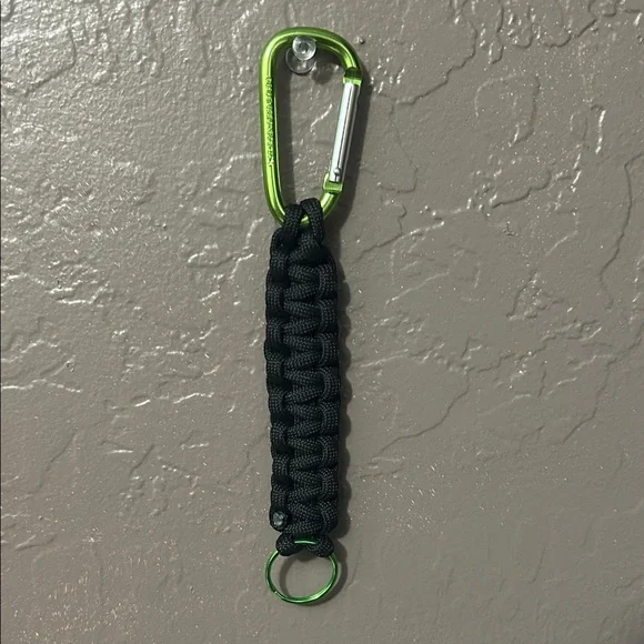 Black Paracord Keychain with Green Carabiner and Green Key Ring | 7 inches - Picture 1 of 3